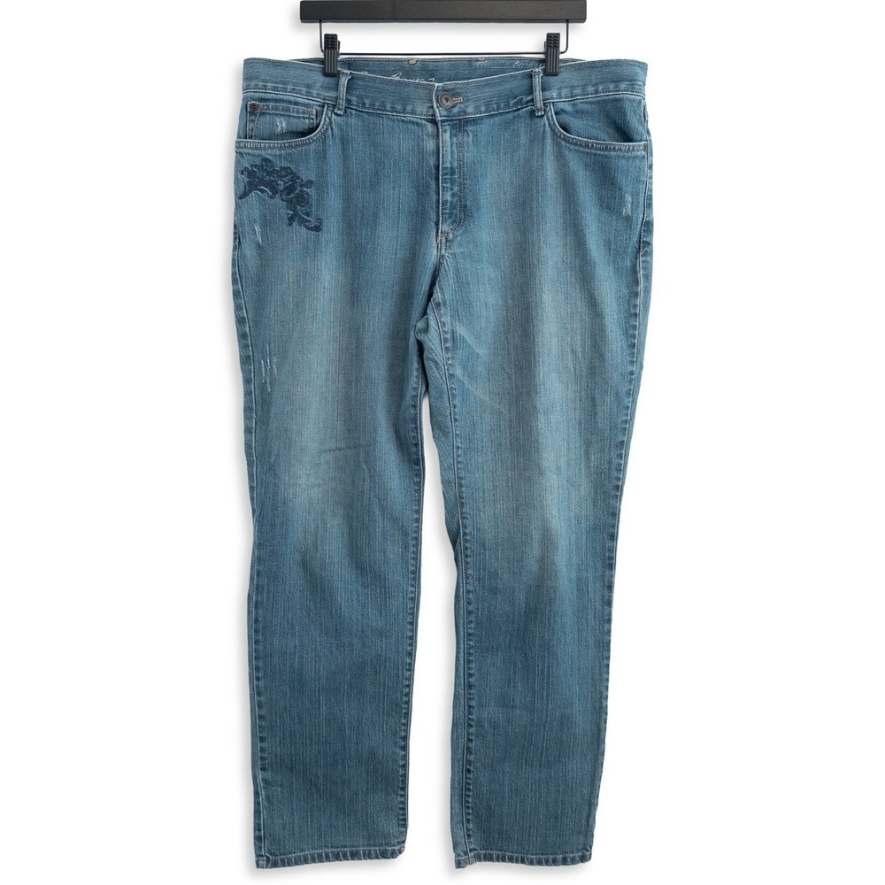 Eddie Bauer‎ Jeans Womens 18 Blue Boyfriend Relaxed Straight Embroidered Pocket